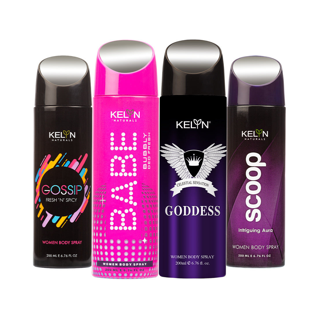 Gossip, Babe, Scoop, Goddess Deodorant for Women Body Spray (Pack of 4) 200 ml each