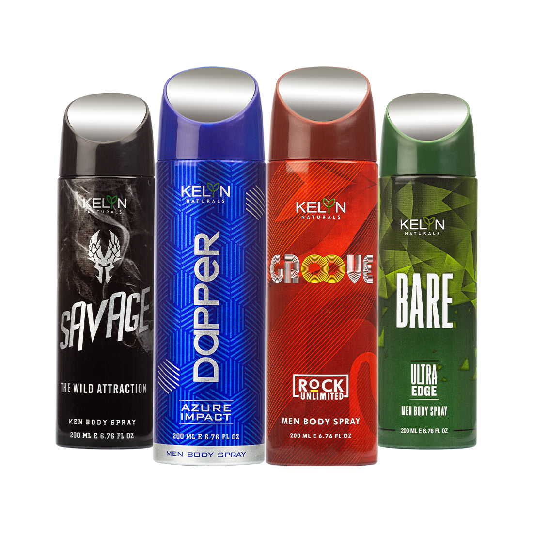 Savage, Bare, Groove, Dapper Deodorant for Men Body Spray (Pack of 4) 200 ml each