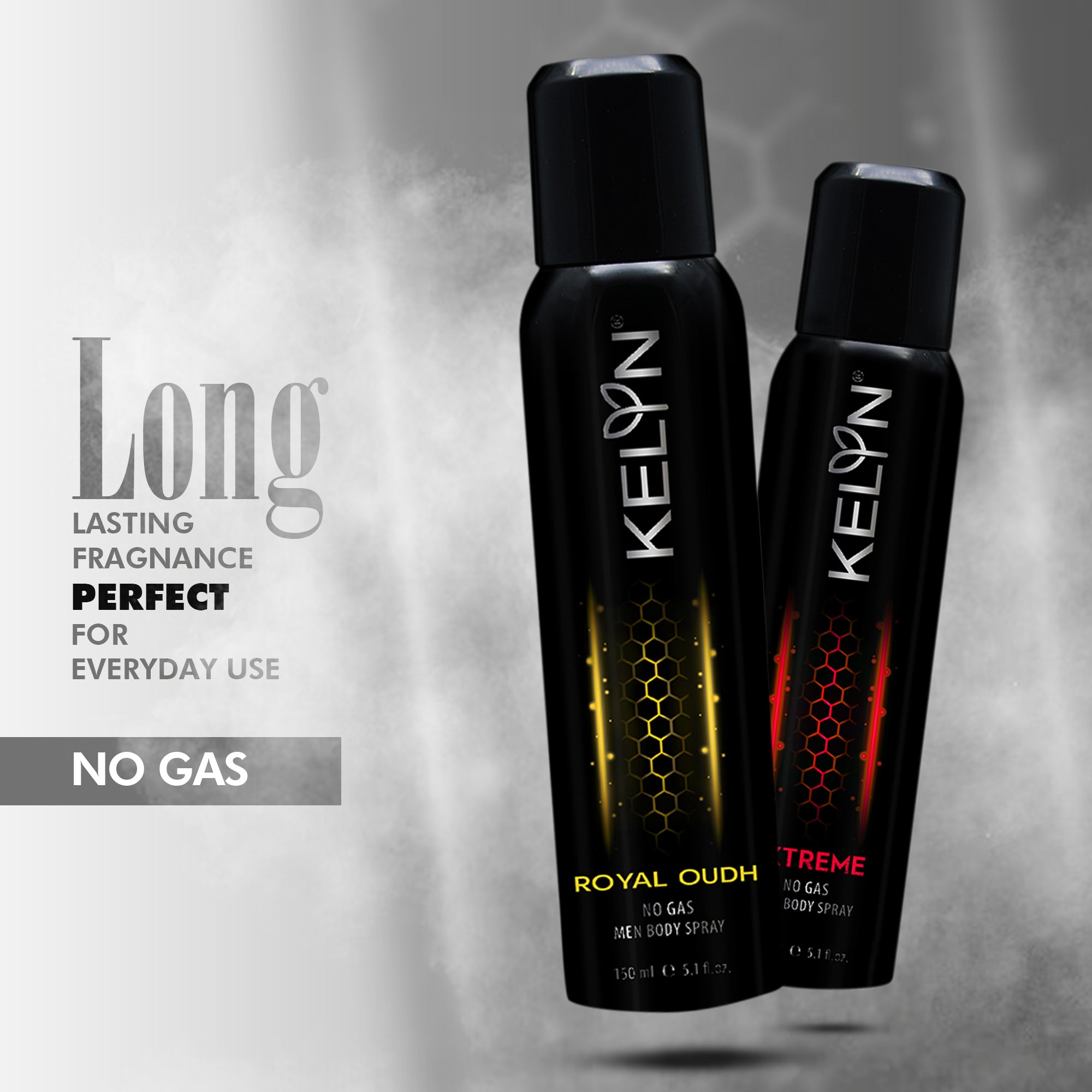 Kelyn Extreme, Royal Oudh No Gas Deodorant for Men Body Spray (Pack of 2) 150 ml each