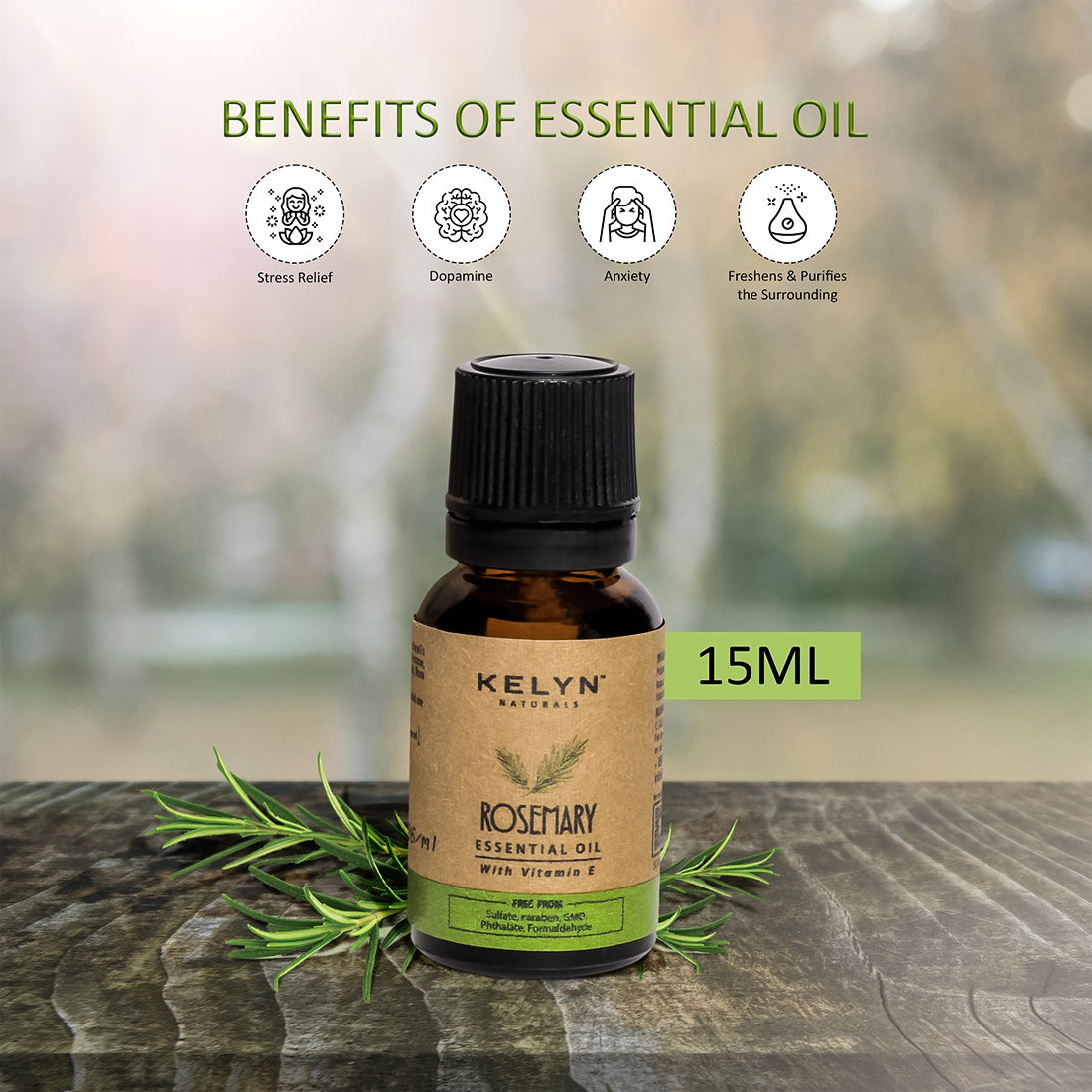 Kelyn Rosemary Essential Oil with Vitamin E - 15ml