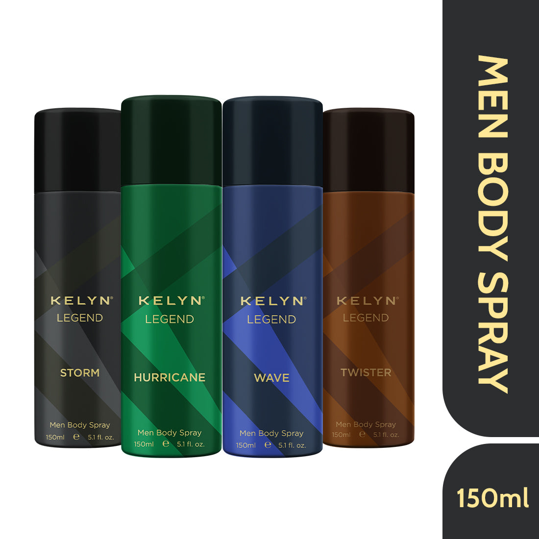 Legend Storm, Twister, Hurricane, Wave Deodorant for Men Body Spray (Pack of 4) 150 ml each