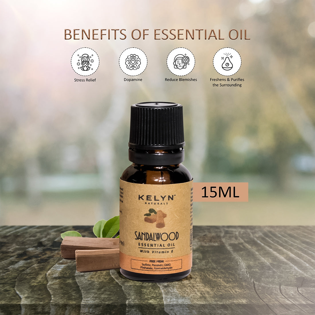 Kelyn Sandalwood Essential Oil with Vitamin E - 15ml
