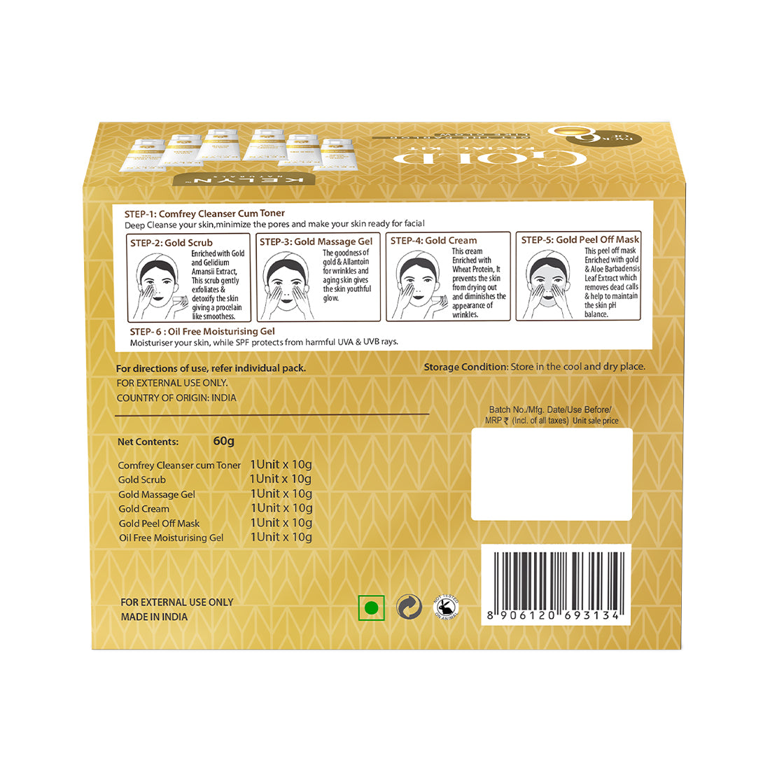 Kelyn Gold Facial Kit (Pack of 6) - 60g