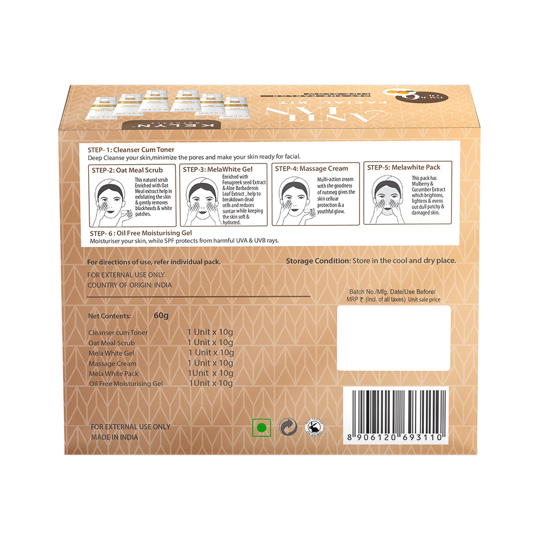 Kelyn Anti Tan Facial Kit (Pack of 6) - 60g