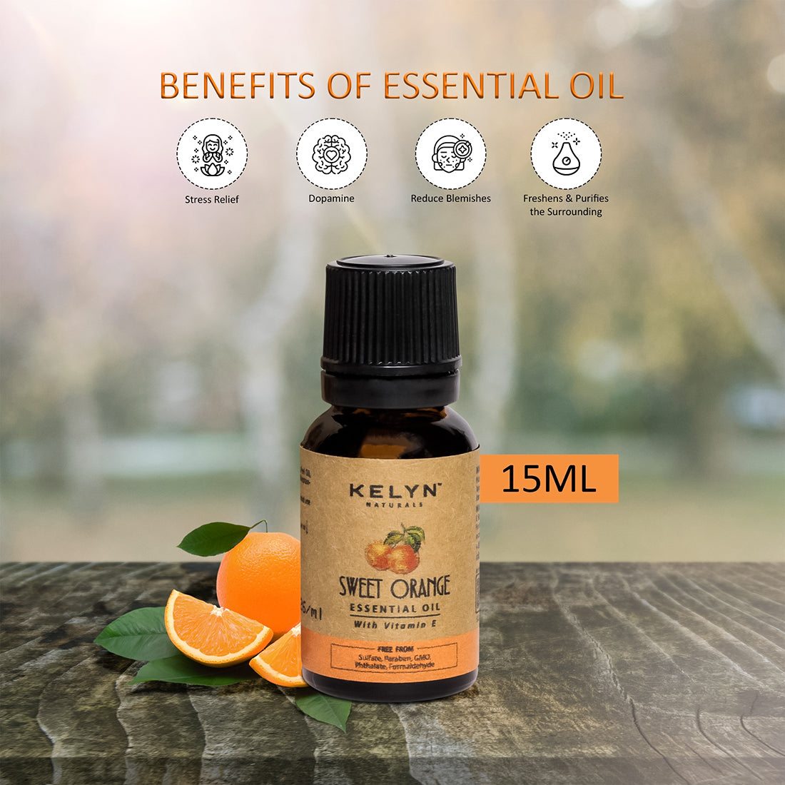 Kelyn Sweet Orange Essential Oil with Vitamin E - 15ml