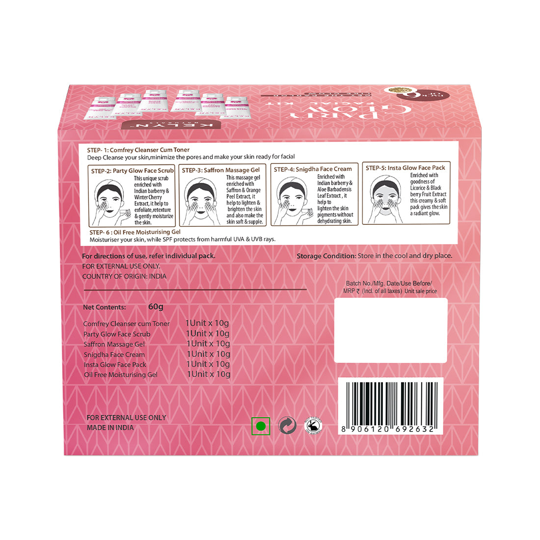 Kelyn Party Glow Facial Kit (Pack of 6) - 60g
