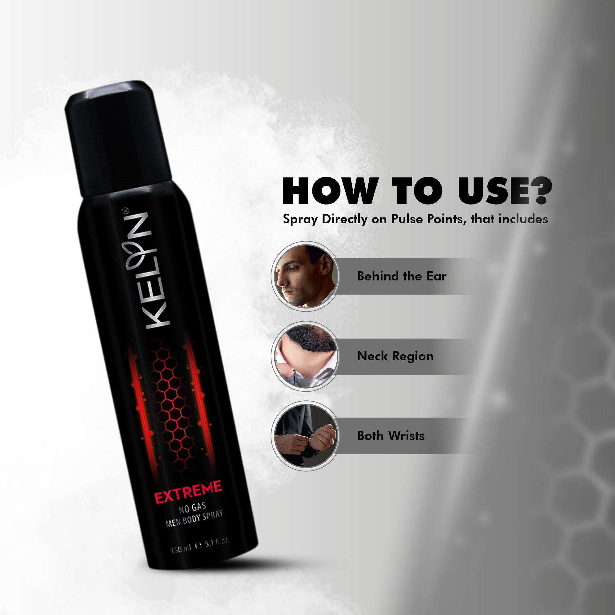 Kelyn Extreme, Royal Oudh No Gas Deodorant for Men Body Spray (Pack of 2) 150 ml each