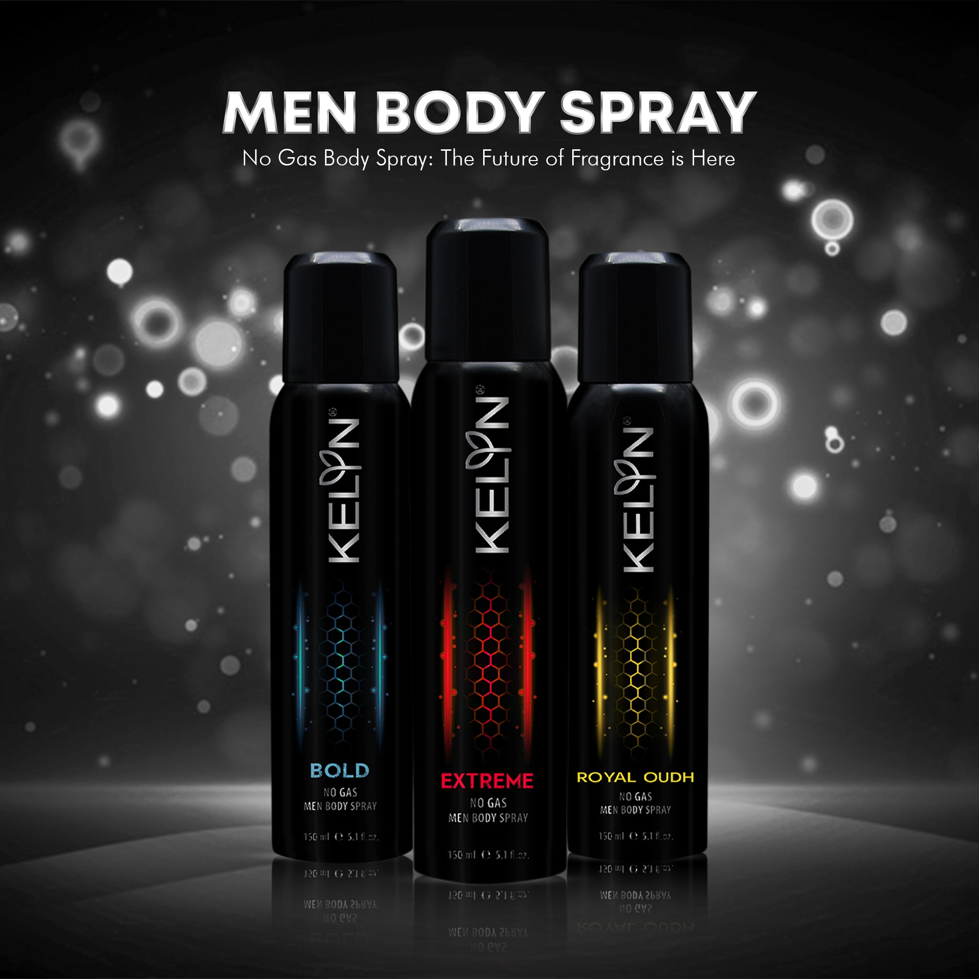 Bold, Royal Oudh, Extreme No Gas Deodorant for Men Body Spray (Pack of 3) 150 ml each