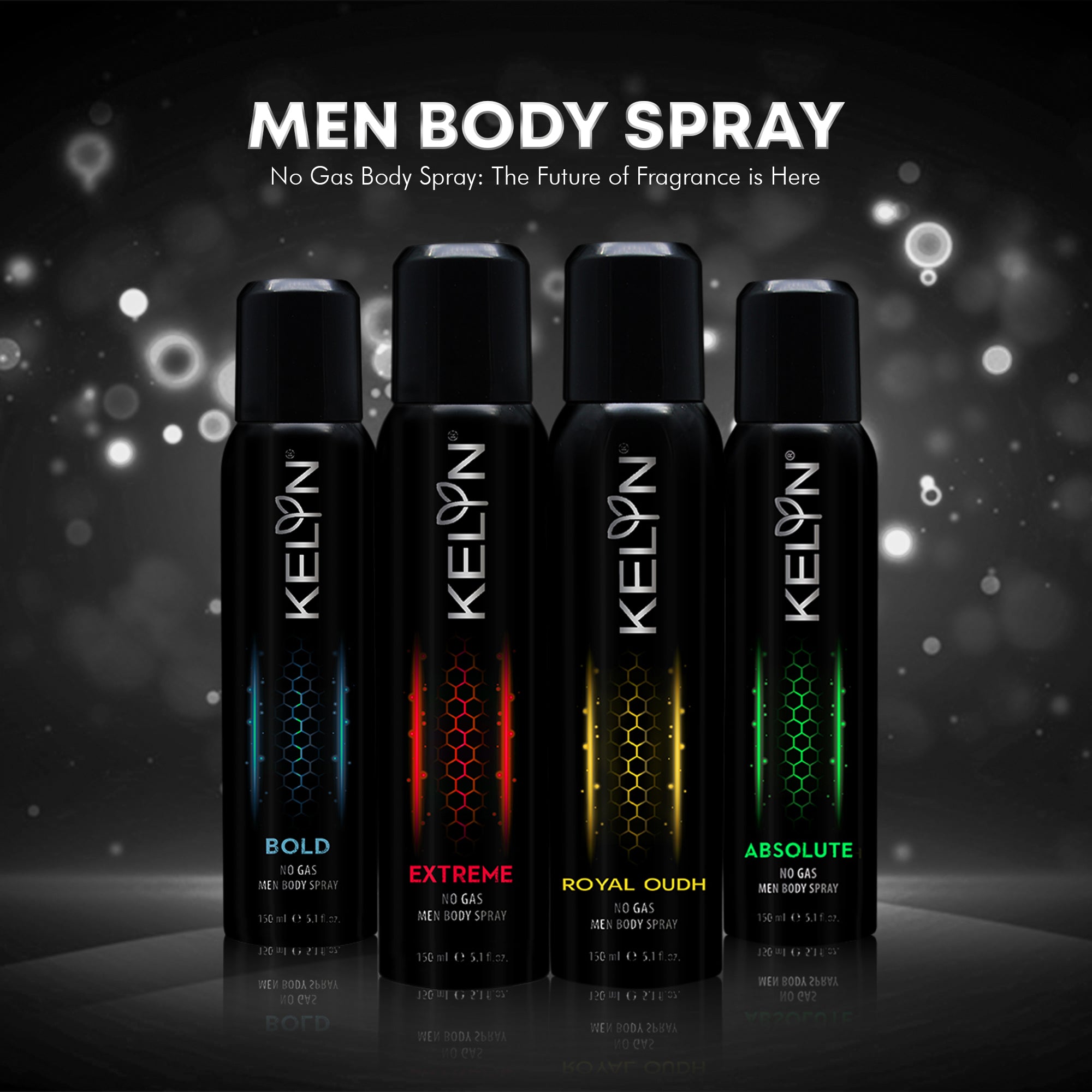 Absolute, Bold, Extreme, Royal Oudh No Gas Deodorant for Men Body Spray (Pack of 4) 150 ml each