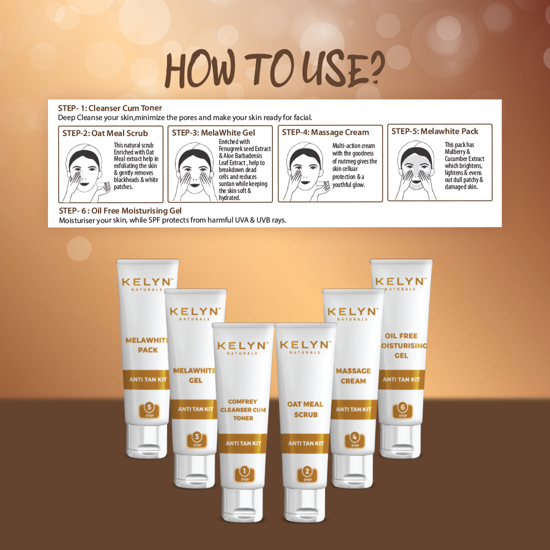 Kelyn Anti Tan Facial Kit (Pack of 6) - 60g