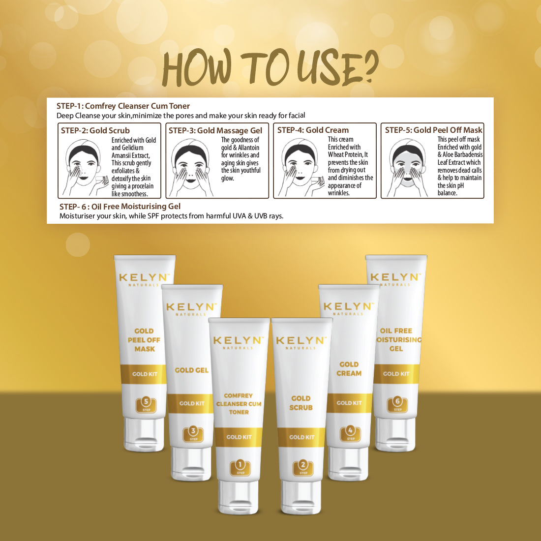 Kelyn Gold Facial Kit (Pack of 6) - 60g