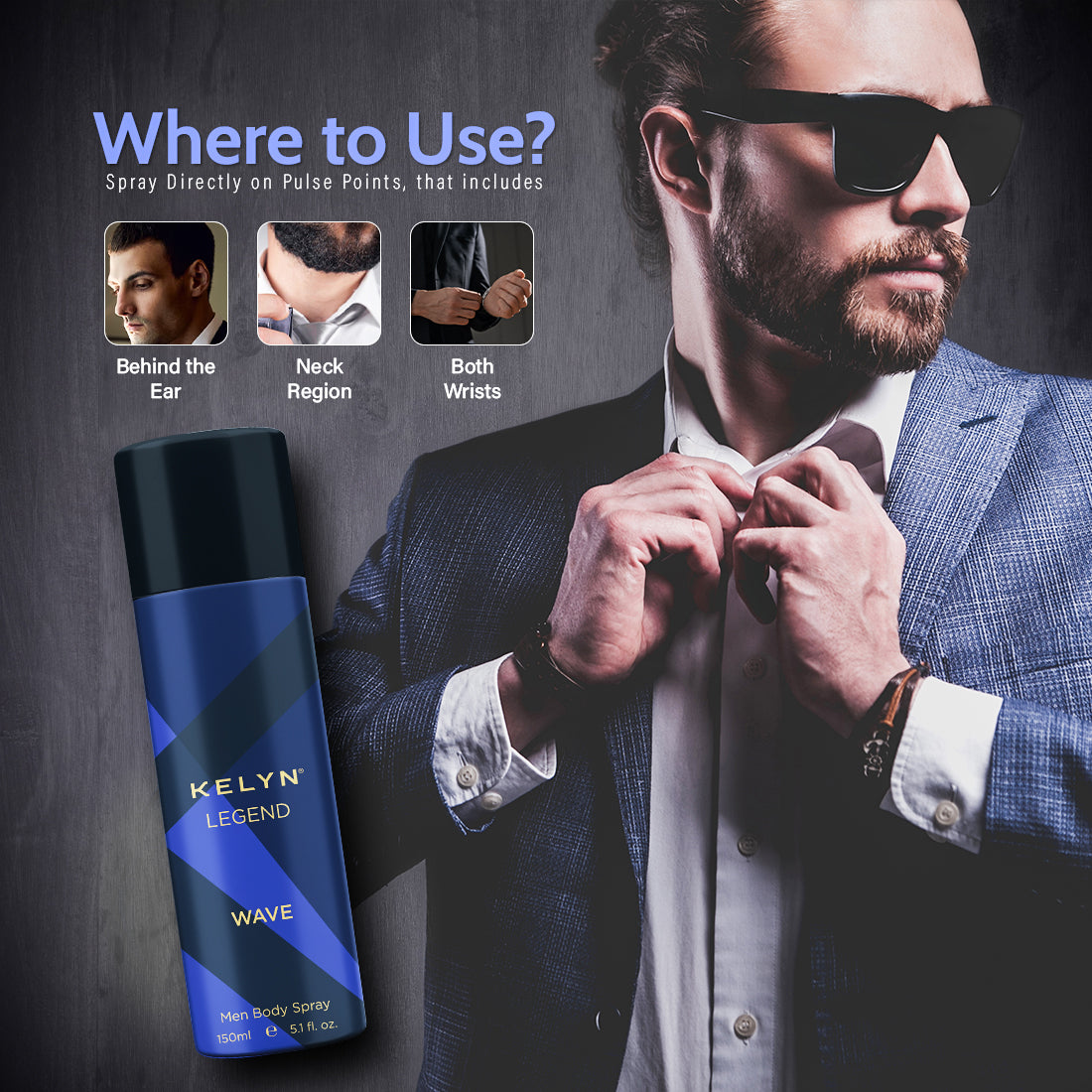 Legend Wave Deodorant for Men Body Spray, 150 ml
