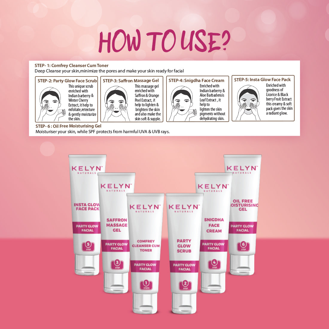 Kelyn Party Glow Facial Kit (Pack of 6) - 60g