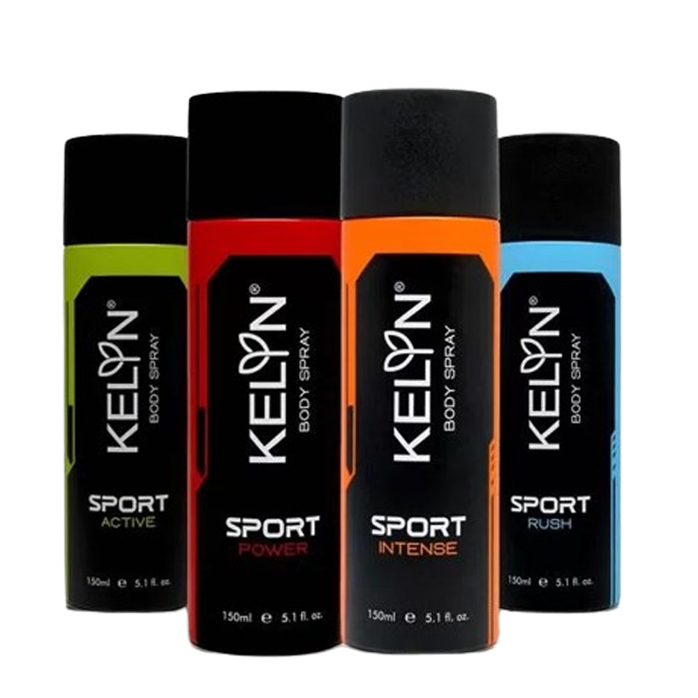 Kelyn Sports Active, Power, Rush, Intense Deodorants Body Spray (Pack of 4) 150ml each