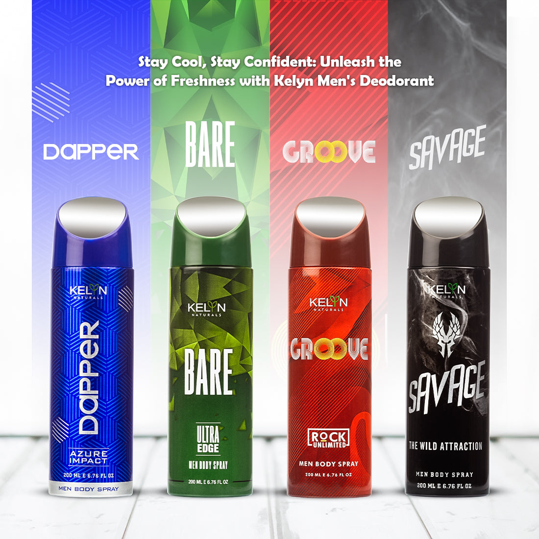 Savage, Bare, Groove, Dapper Deodorant for Men Body Spray (Pack of 4) 200 ml each